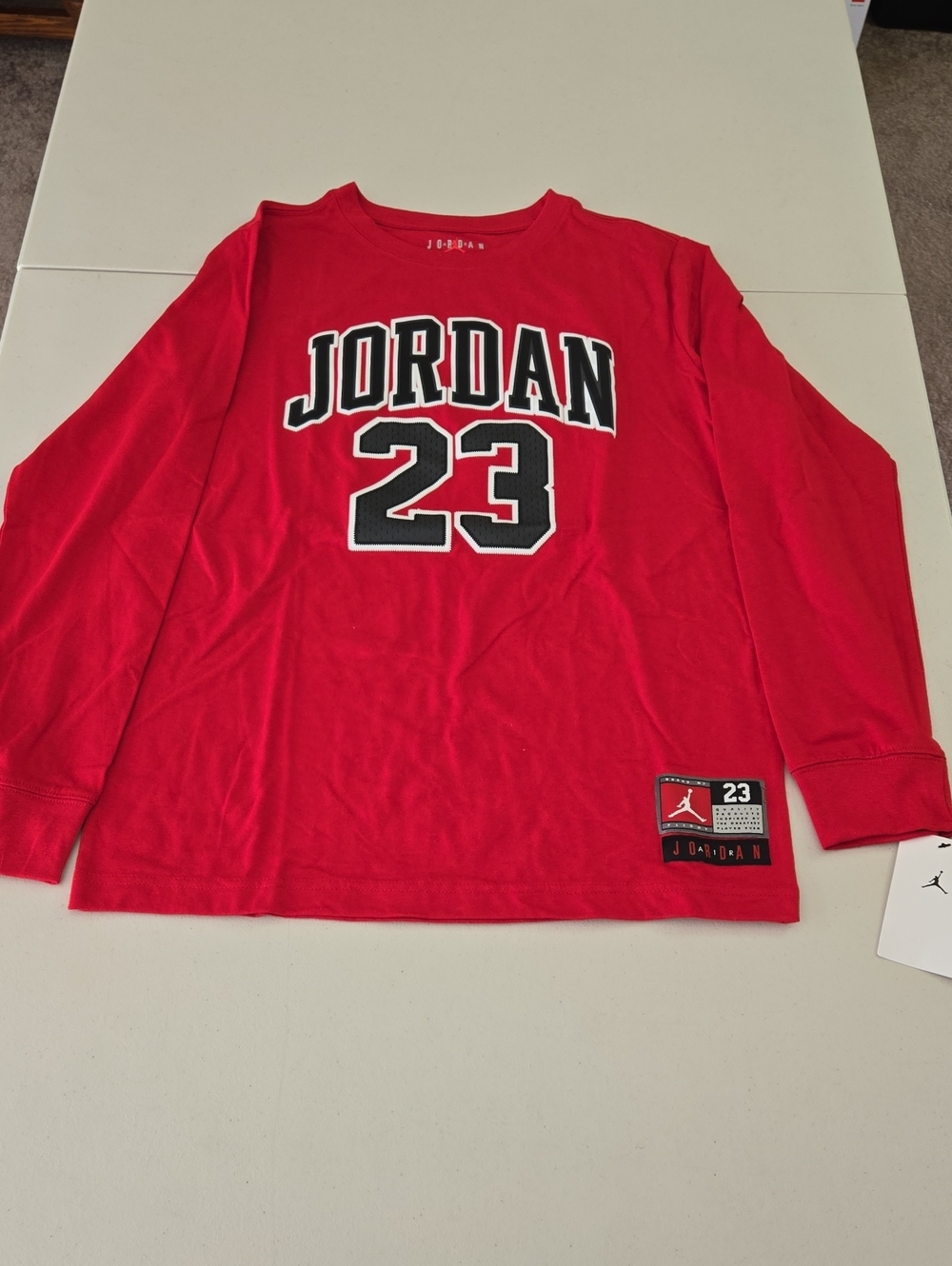 Jordan Red Long Sleeve Tee with Black & White Graphics